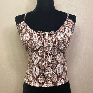 Women’s Brown & White Snake Skin Pattern Halter Top, Tank, Size 10 by Livi